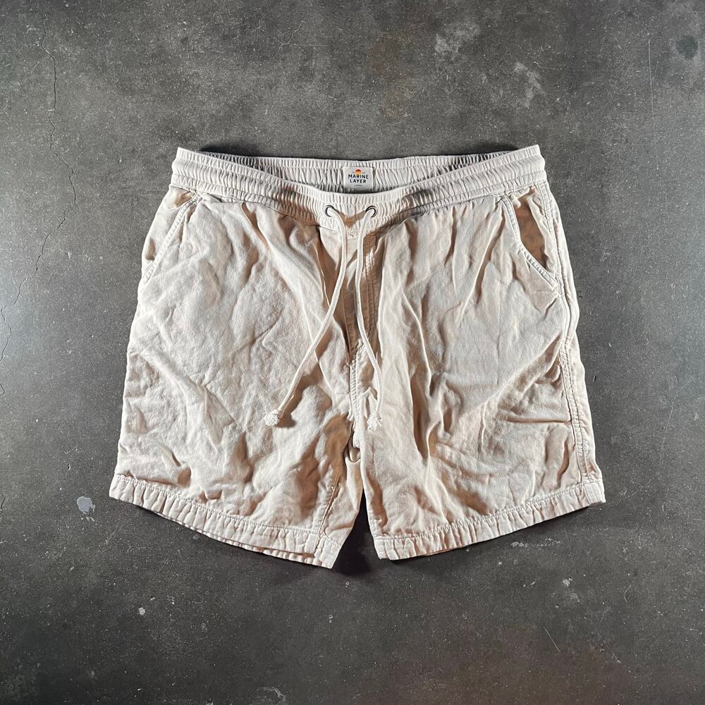 Casual mens marine layer light cream adjustable waist shorts size large